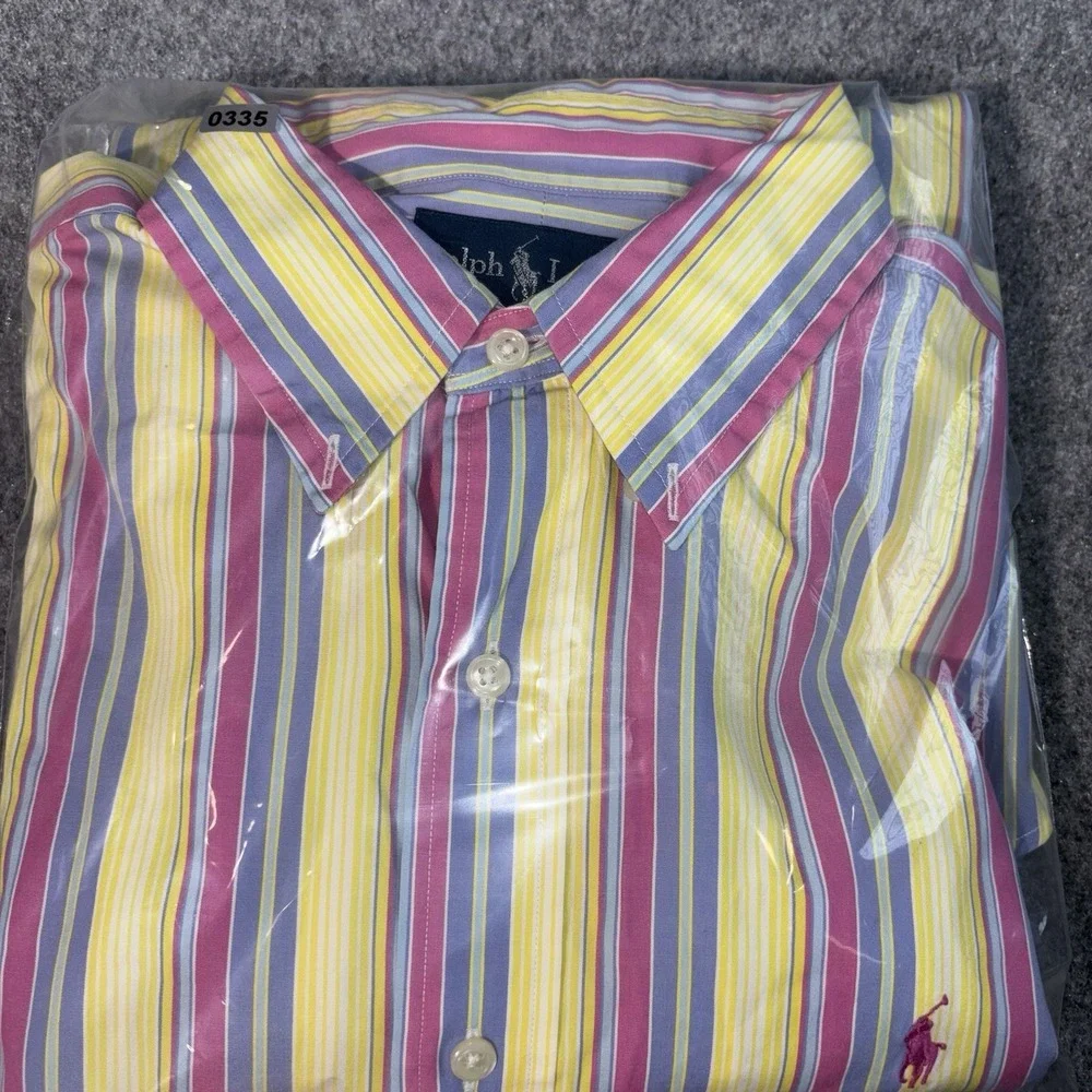 Polo Ralph Lauren Blake Mens Large Long Sleeve Button Up Striped Pink Pony Logo